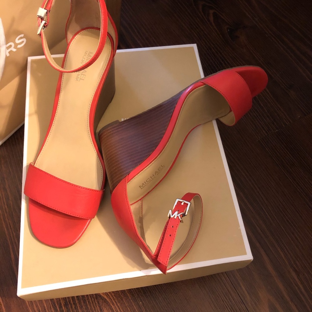 Michael Kors Fiona Wedge Leather Buckle Up Sandals